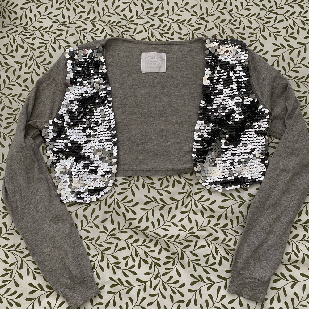 Grey sequin 16/18 Justice cropped cardigan